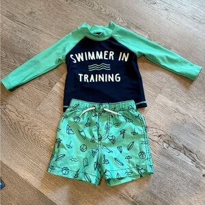 Carter's Swim Rashguard Set - Navy and Mint Swimmer in Training (no mesh)